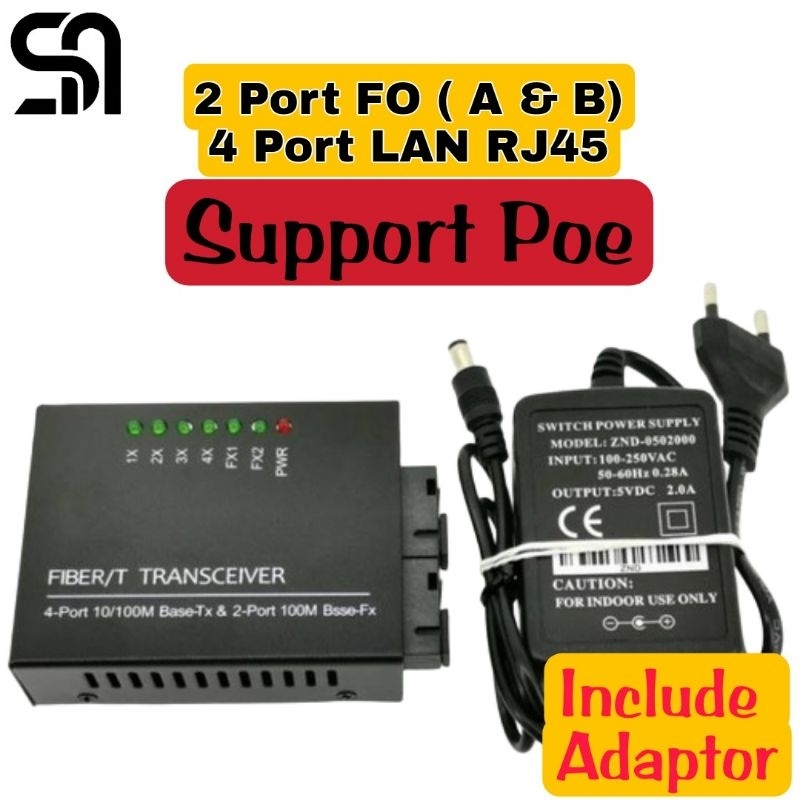Media Converter 2 Port FO 4 Port LAN Support POE