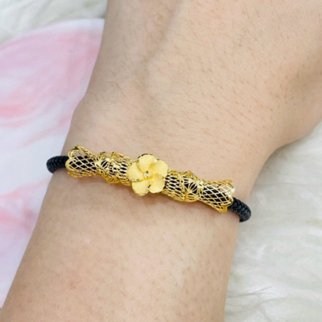 gelang tali with Liontin tabung bunga kerawang cantik emas asli kadar 700
