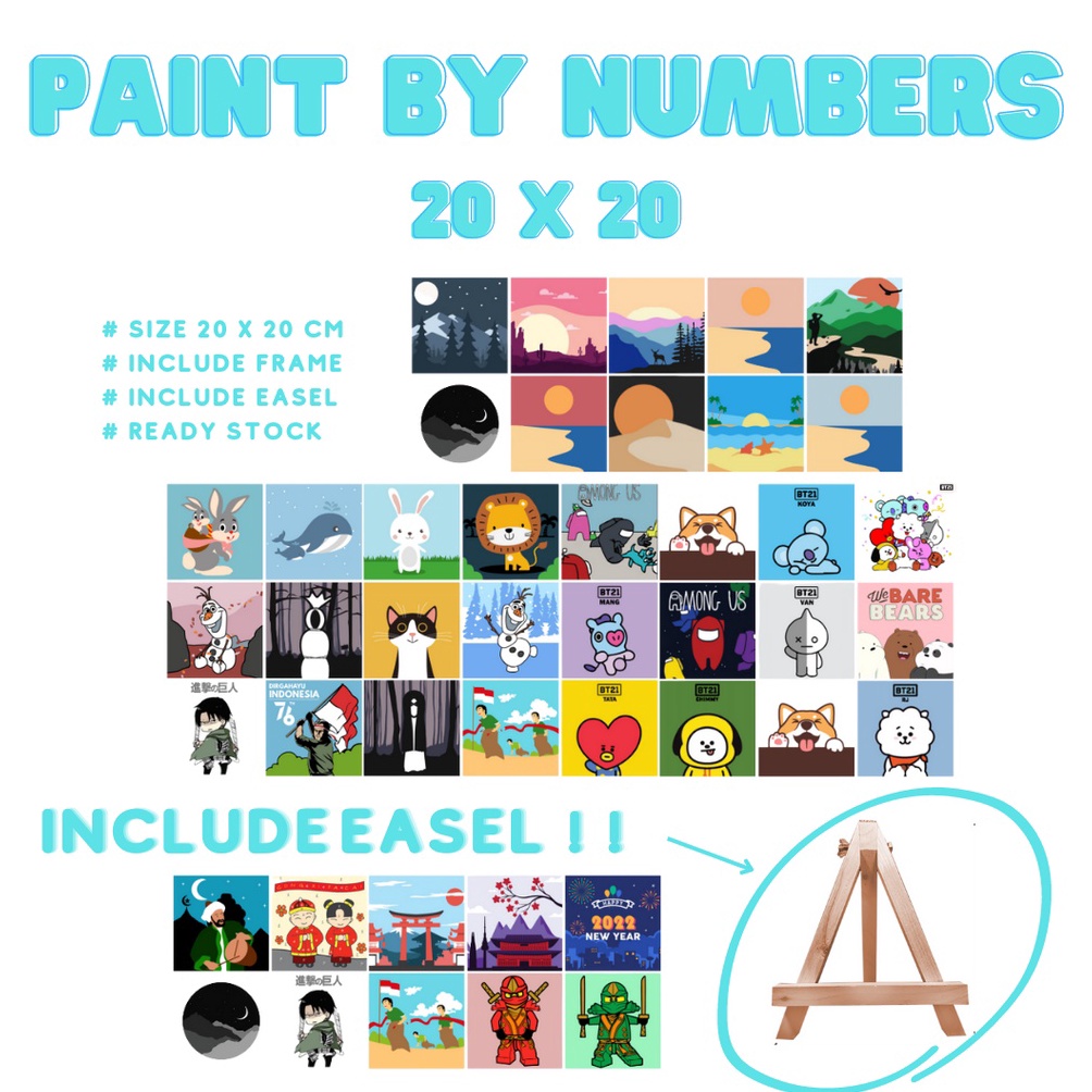 

KODE R7K9 TERMASUK EASEL DIY Paint by Number Kit by Cocoartid Canvas Lukis Set Easel Lukisan
