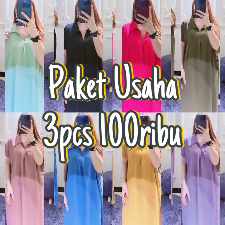 PAKET USAHA Free Akrilik Dress polos wanita Crinkle Jumbo Long Giory Dress kekinian homedress