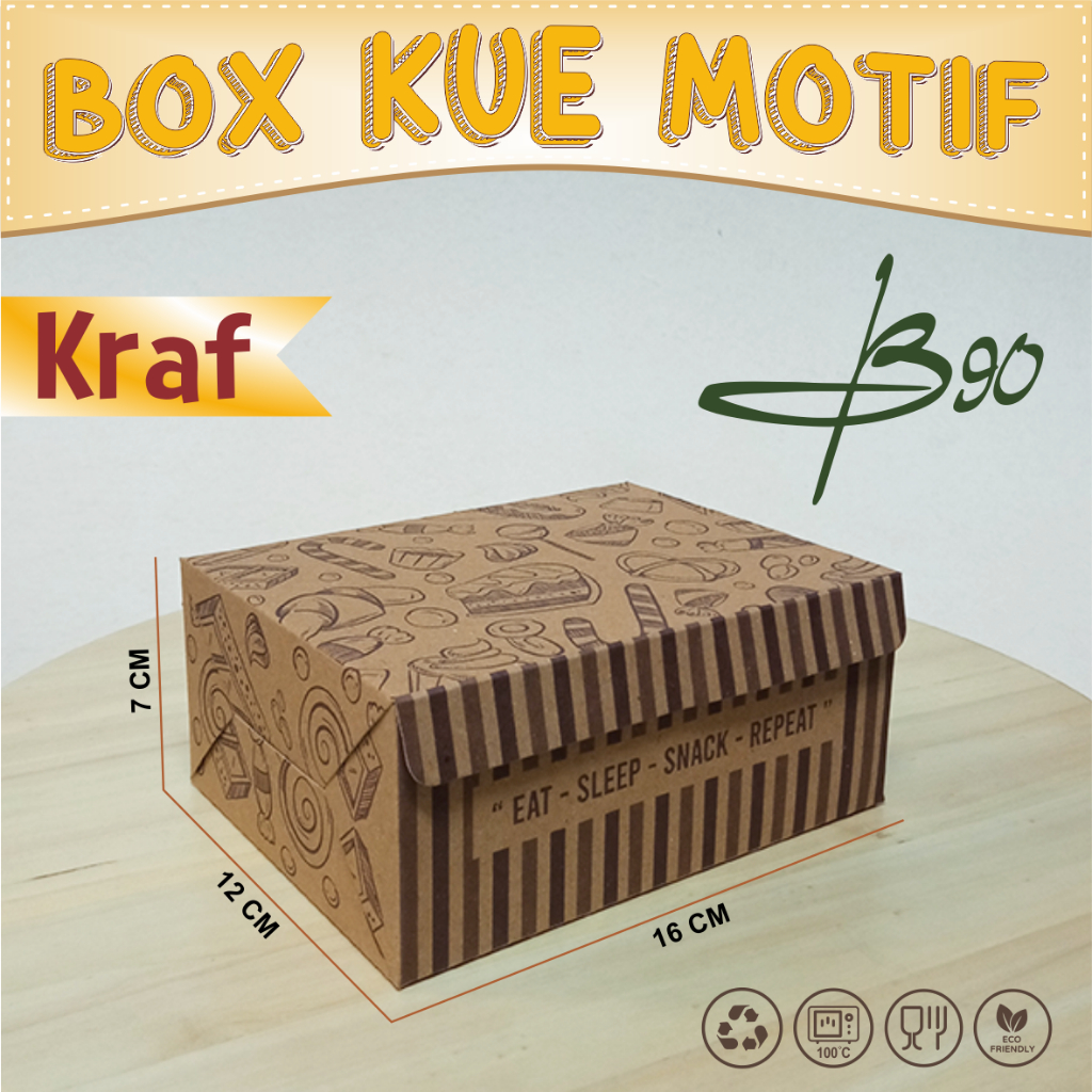 Dus Kue 12 x 16 cm Motif Kraft / Kardus Snack Box isi 50 pcs / Dus Kertas Snack Kotak Box Catering T