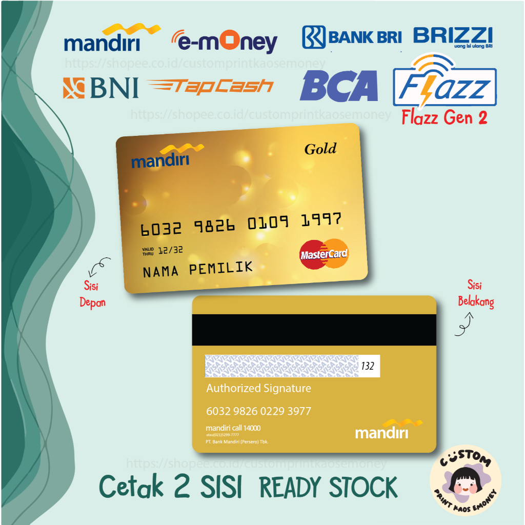 KARTU E MONEY E TOLL KREDIT CARD YELLOW EMAS GOLD MASTER MANDIRI TAPCASH BRIZZI FLAZZ GEN 2 - 2 SISI