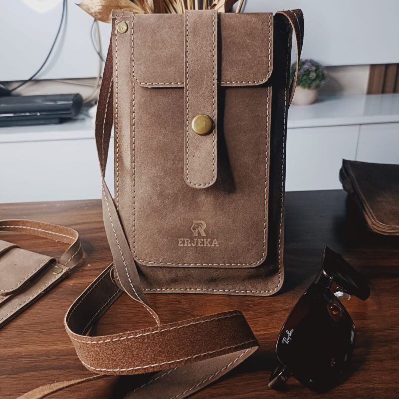 erjeka leather tas kulit mini hp stylish - tas slempang pria terkini - tas bahu kulit asli sapi