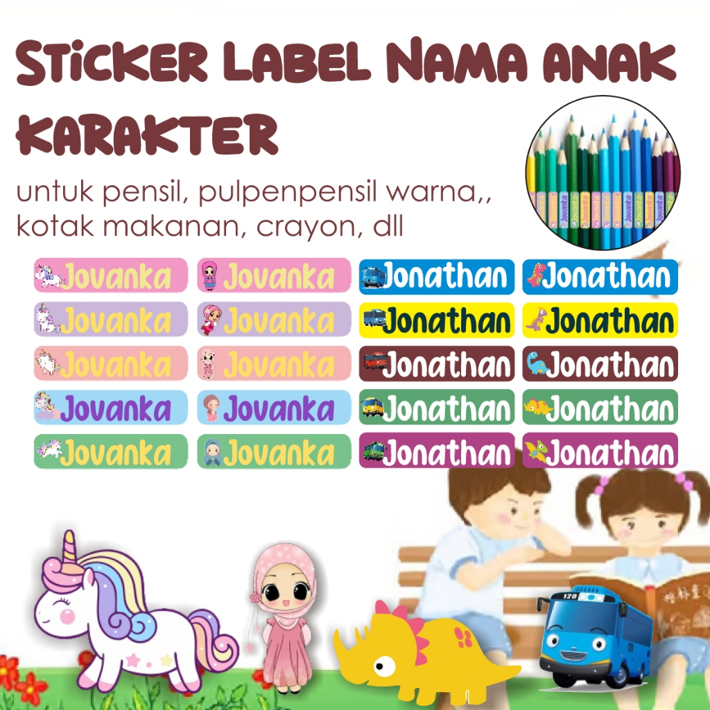 

STIKER CUSTOM FOTO ANAK / GAMBAR KARAKTER LABEL NAMA 6X0,7 CM PENSIL, PULPEN, BUKU, AESTHETIC CUSTOM NAMA / FOTO