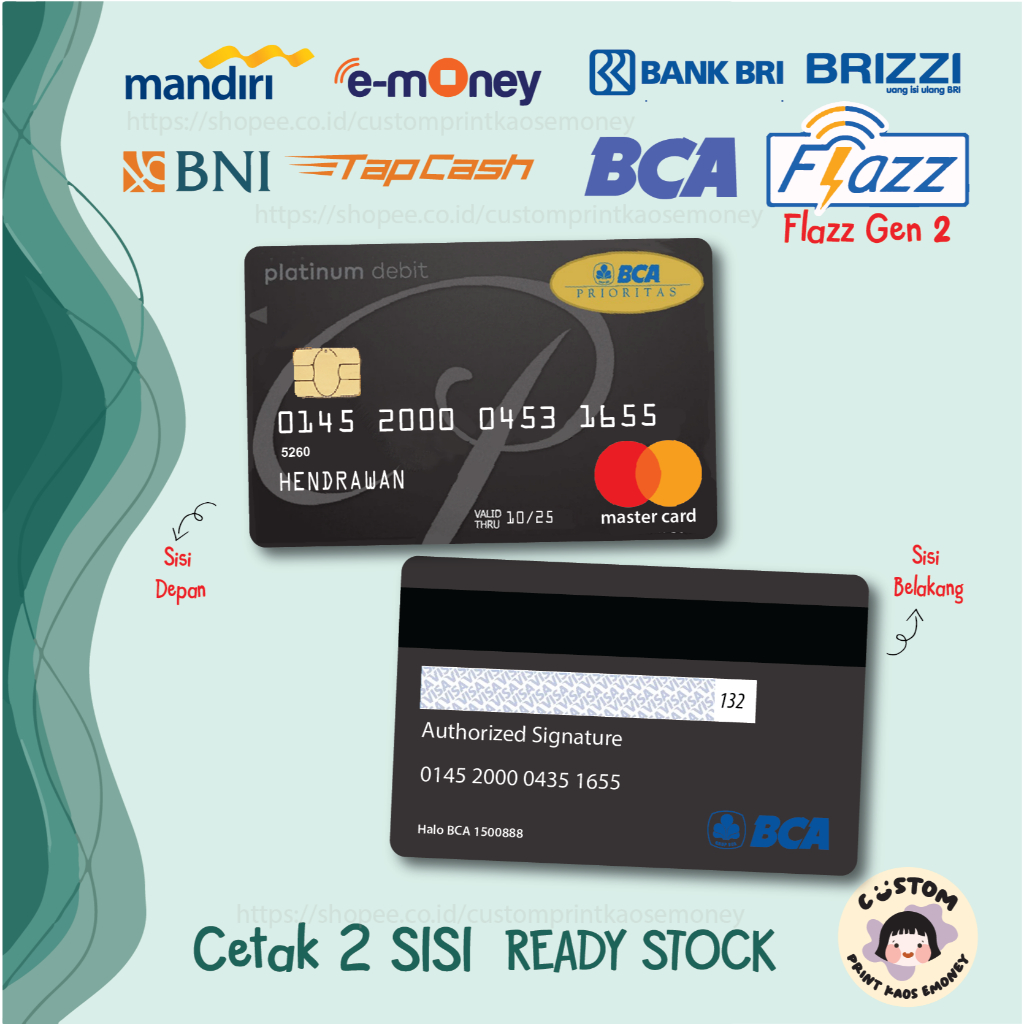 KARTU E MONEY E TOLL KREDIT CARD PLATINUM PRIORITAS BCA MANDIRI TAPCASH BRIZZI FLAZZ GEN 2 - 2 SISI