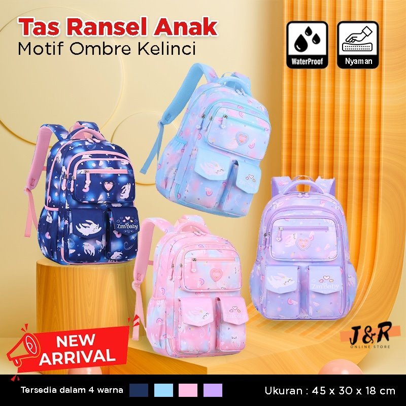 Tas Ransel Anak SD ZMBaby Motif Ombre Kelinci / Waterproof