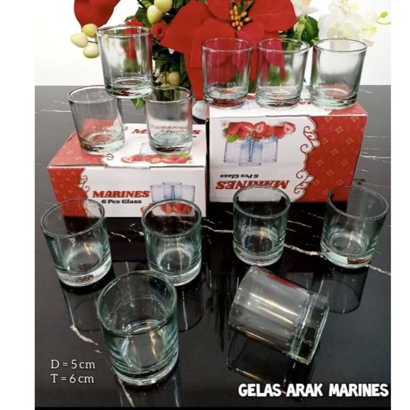 gelas kaca mini/gelas bir/gelas telur/gelas kaca kecil set isi 6pcs