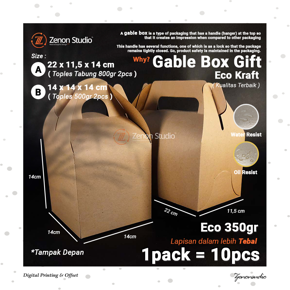 

[10pcs] Gable Box Polos Eco Kraft 350gr Hampers Gift Toples Tabung Kue Lingkaran