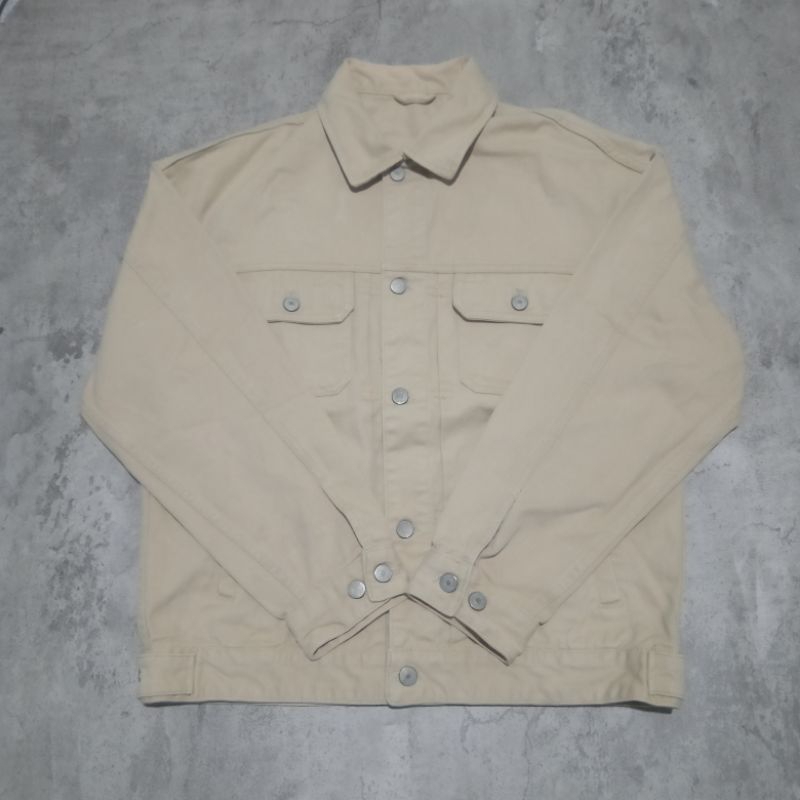 jaket denim jeans trucker pria spao coklat