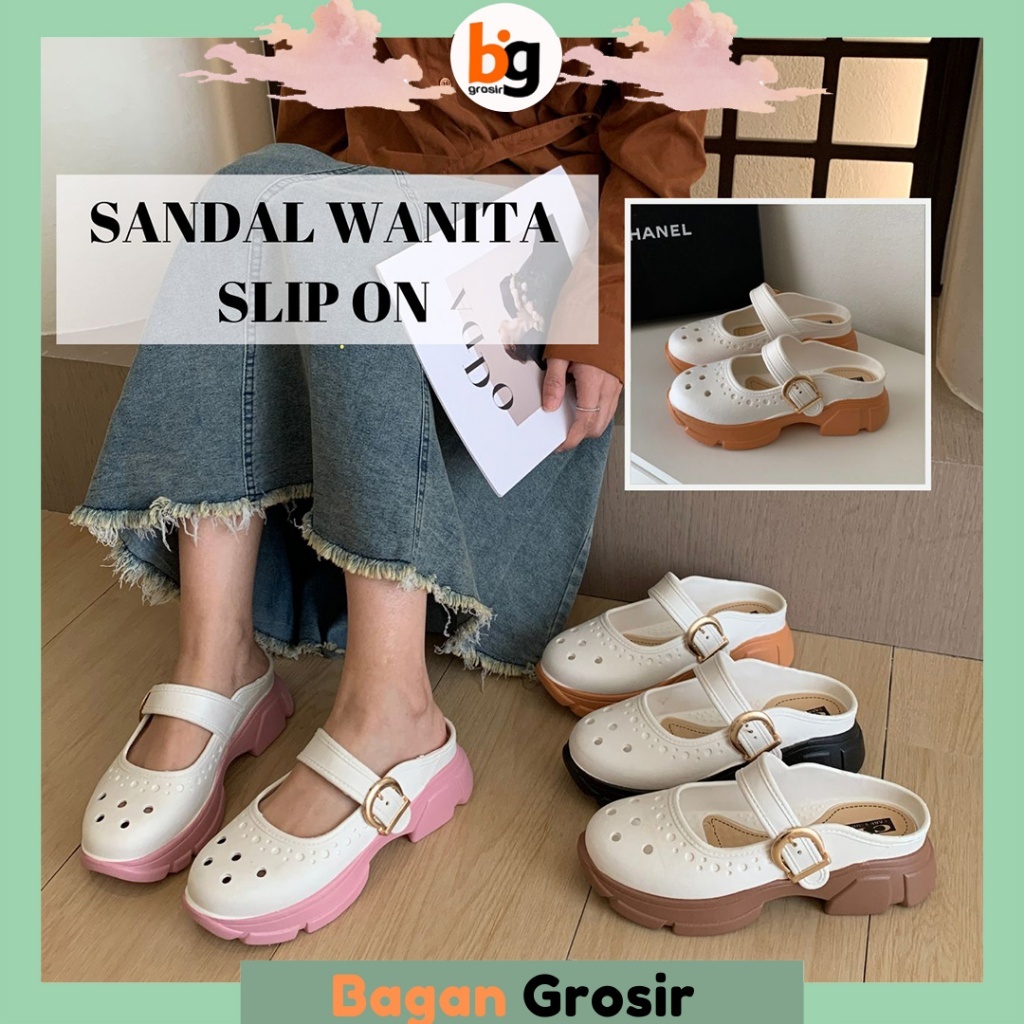 BG Sandal Wanita Sepatu Wedges Slip On Import Kekinian Sandal Cewek Jalan Remaja Nyaman PVC SPT-94