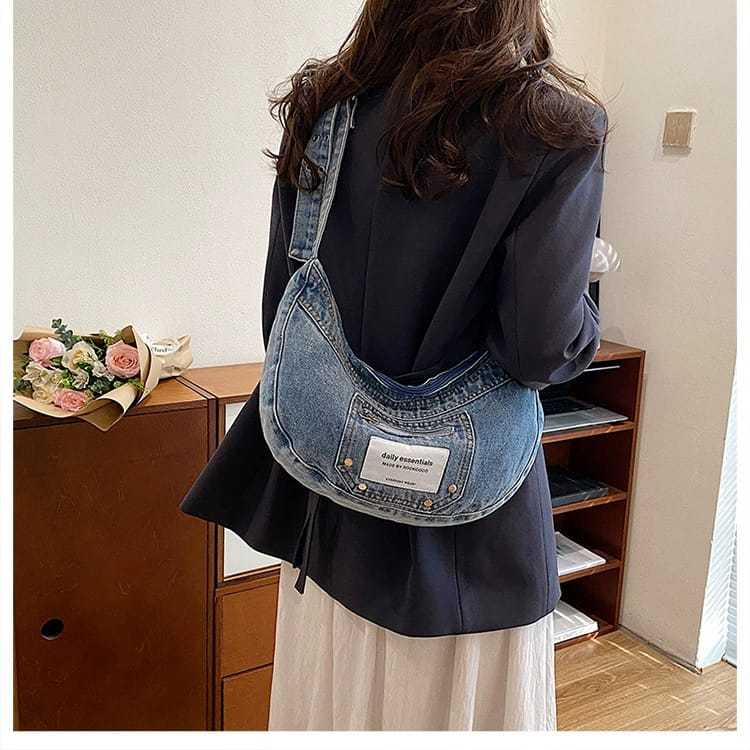 Tas Selempang Wanita Jeans Hobo / Tas Selempang Jeans / Tas Fashion Import / Tas Jeans Sabit