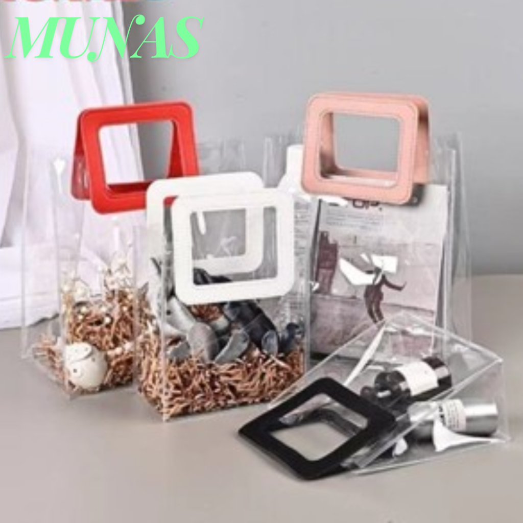 

MUNAS Tas PVC Hampers Transparant Serbaguna Goodie Bag Handle Leather Mika Handbag Gift Souvenir Murah