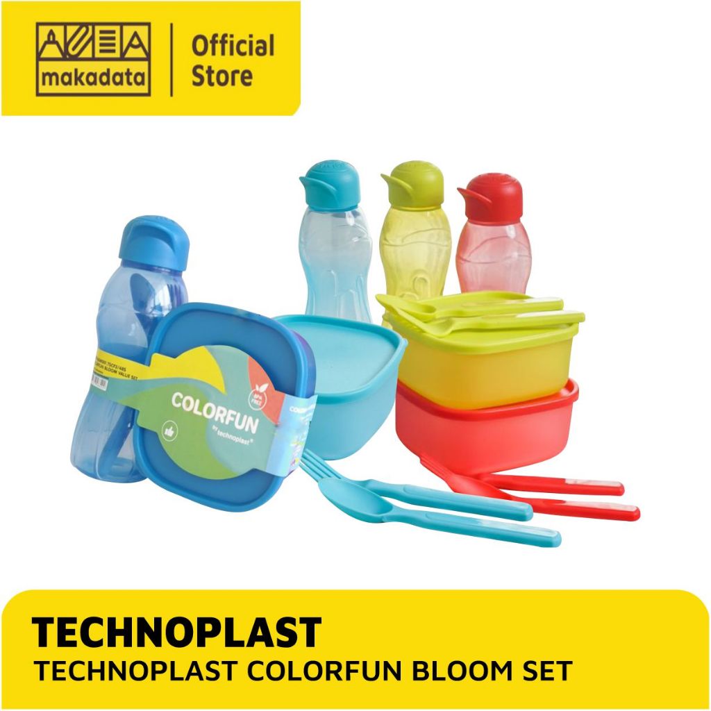 TECHNOPLAST CLORFUN BLOOM SET / SET KOTAK BEKAL TECHNOPLAST / LUNCH BOX SET (1 SET)
