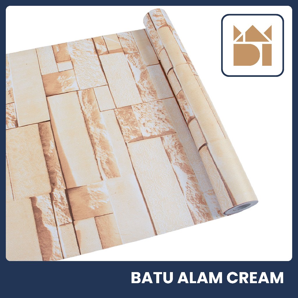 Adipati Official Store - Wallpaper Motif Batu Alam Cream Ukuran 45 Cm x 7,5-8,5Meter Wallpaper Dindi