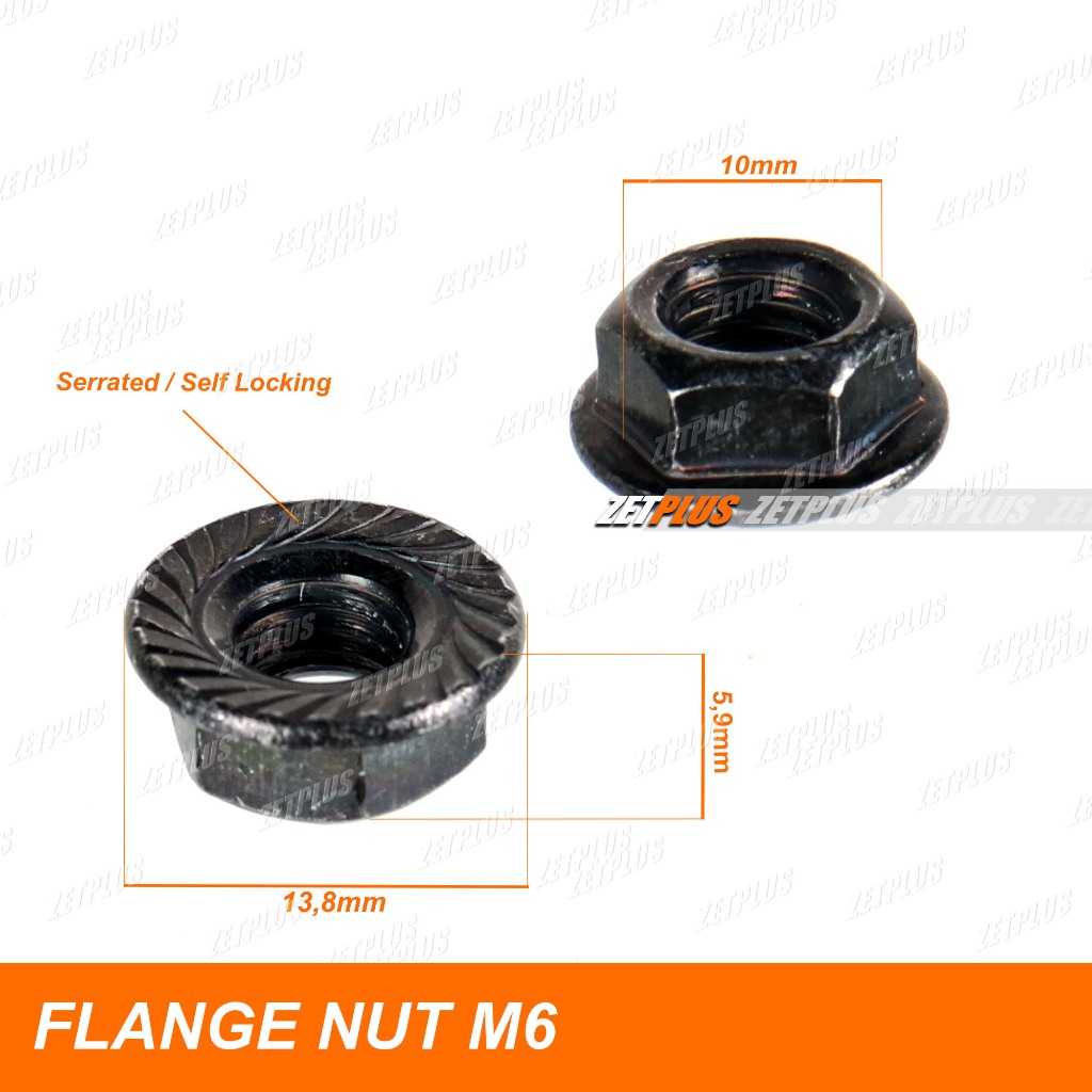 MUR TOPI HITAM ORI M6 (kunci 10) / flange nut serrated mur untuk baut 10 self locking body atv motor
