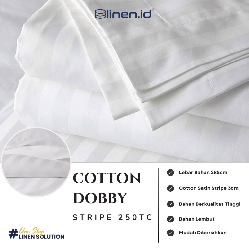 [Bahan Sprei Putih] Kain 100% Cotton Dobby Stripe 3cm 250TC Lebar 285cm