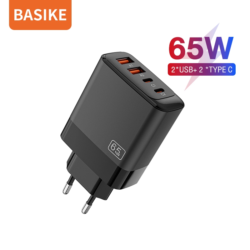 (HOT)BASIKE Charger iPhone iPad 65W Quick Fast Charging 4 Ports 2 Type-C +2 USB PD QC3.0 mini asli