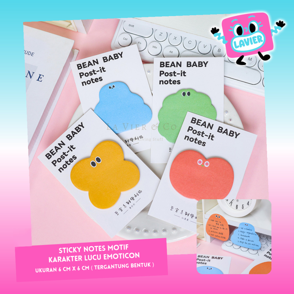 

Lavier Sticky notes motif karakter lucu emoticon smile Sticky memo aesthetic