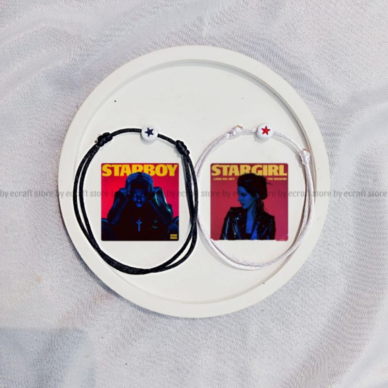 2 Pcs Gelang Couple Tali Starboy & Stargirl / Gelang Couple Pasangan Bintang Merah Hitam Putih