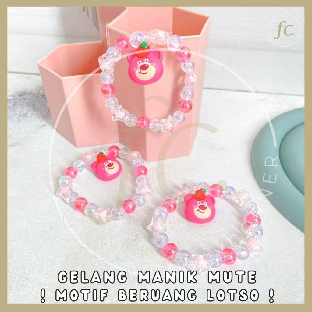 Gelang Tangan Mute Beads Bracelet Bangle Karakter Kartun Toy Story Beruang Pink Lotso Teddy Bear Los