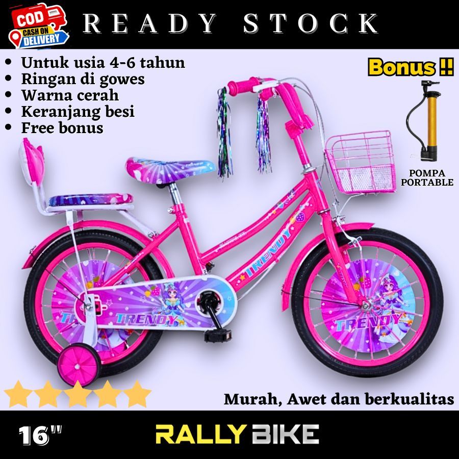 SEPEDA ANAK UKURAN 16 INC UNTUK USIA 4 TAHUN MINI KERANJANG RODA 4