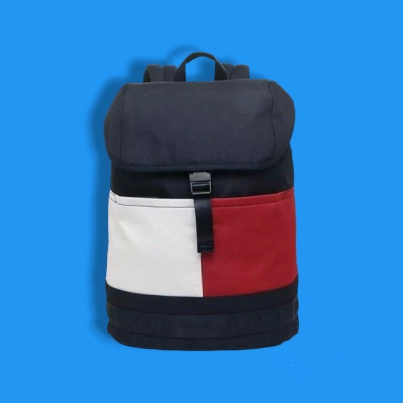 Vintage 90's Backpack Tommy Hilfiger Big Flag Colorblock Rare Item | Tommy Big Logo | Tommy Big Flag