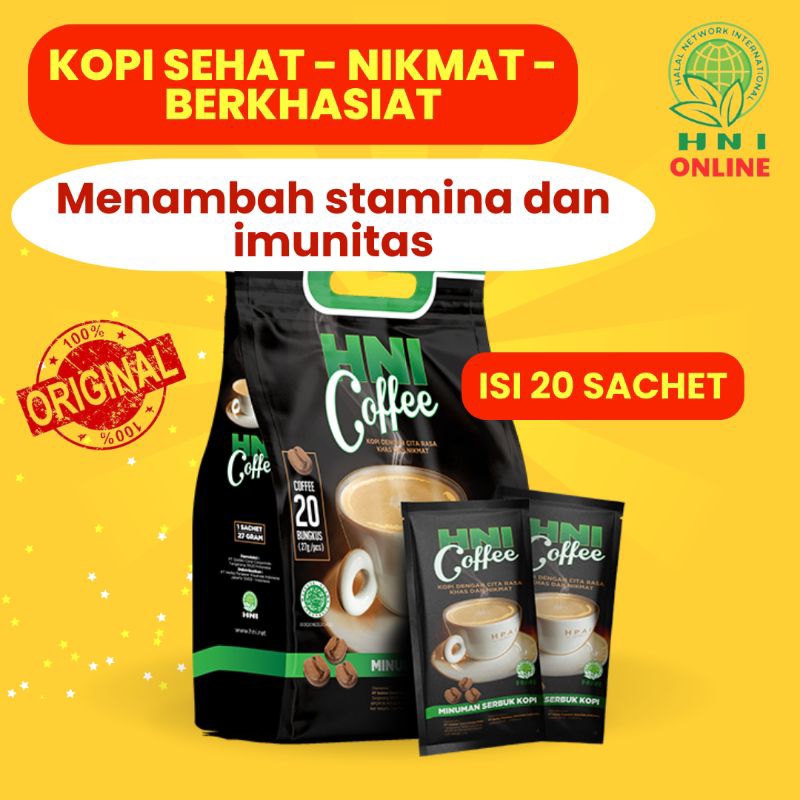 

HNI COFFEE - KOPI SEHAT - PENAMBAH STAMINA - ISI MADU, SUSU KAMBING, HABBATS, PROPOLIS DLL