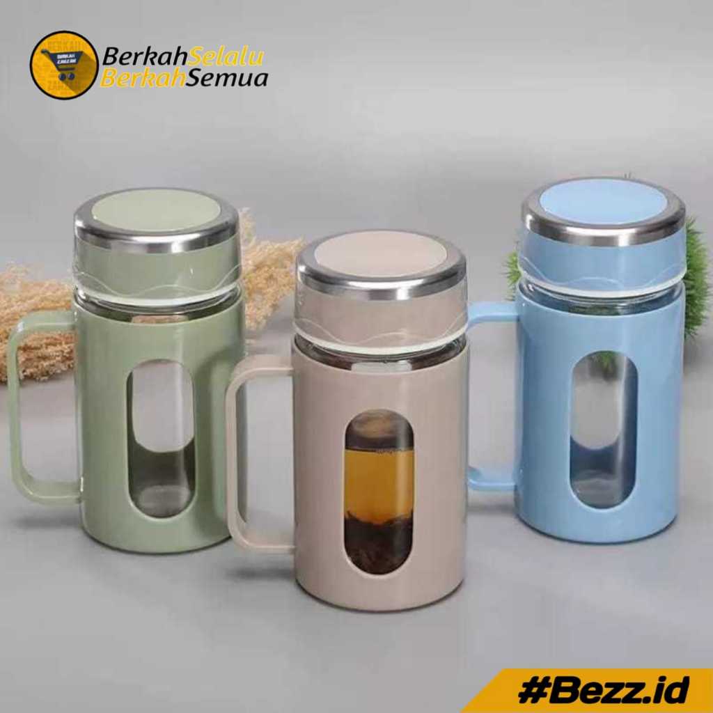 Mug Gelas Kaca Tumbler Office, Thermos Glass Botol Minum Air Panas Dinginl/ Botol Cangkir Kaca 500 m