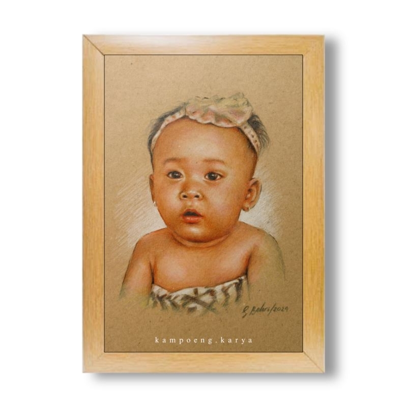 Lukis Wajah dikertas coklat + frame (BACA DESKRIPSI) /kado /bingkai /kado ultah /kado wisuda /sketsa