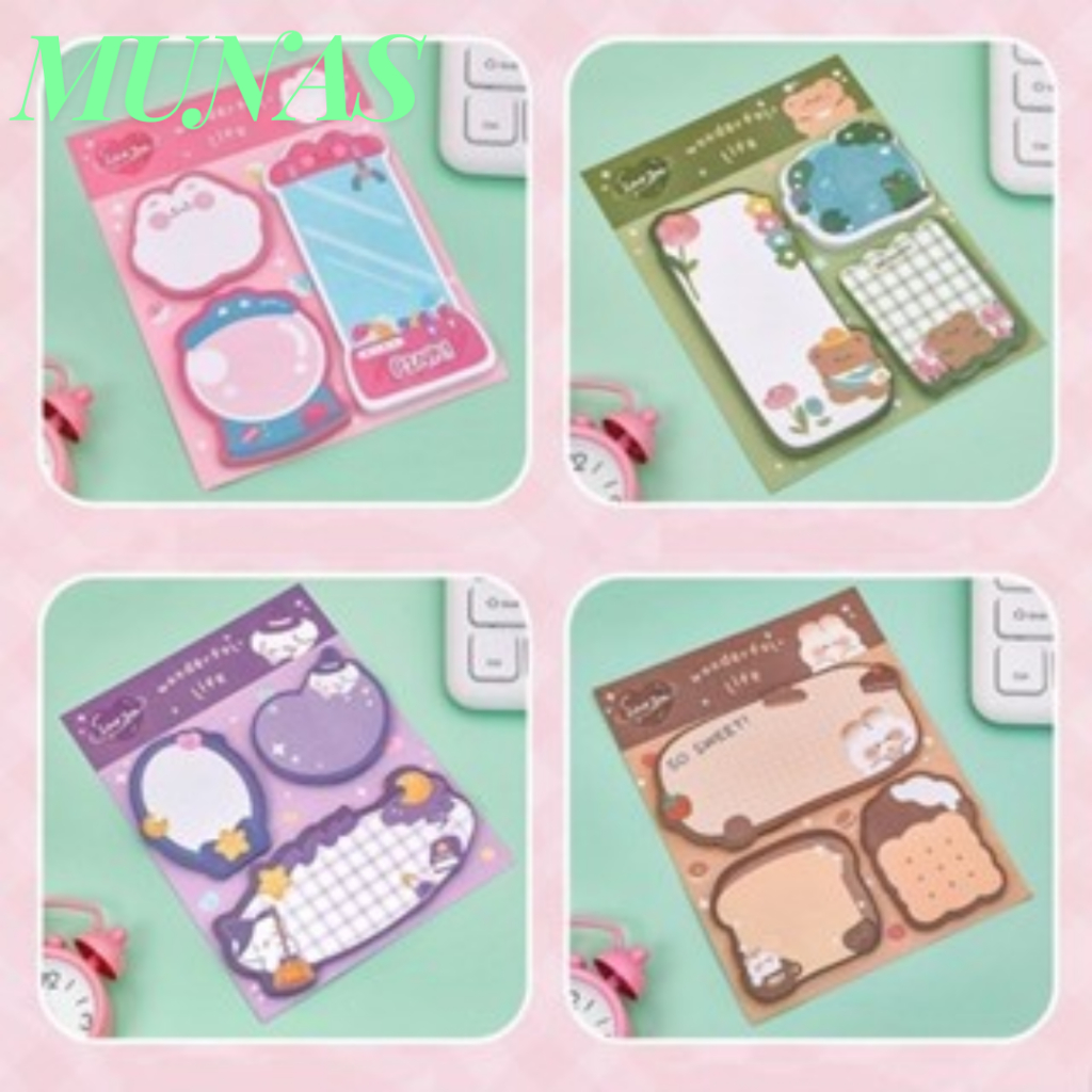 

MUNAS Sticky Notes Lucu 3 IN 1 Tempelan Kertas Catatan 60 Lembar Notes Kertas Tempel Karakter Bear Cat Rabbit Pembatas Buku Motif Hewan Imut Penanda Buku Memo Stick Stationery Memo Pad Convenience Cute 3 IN 1