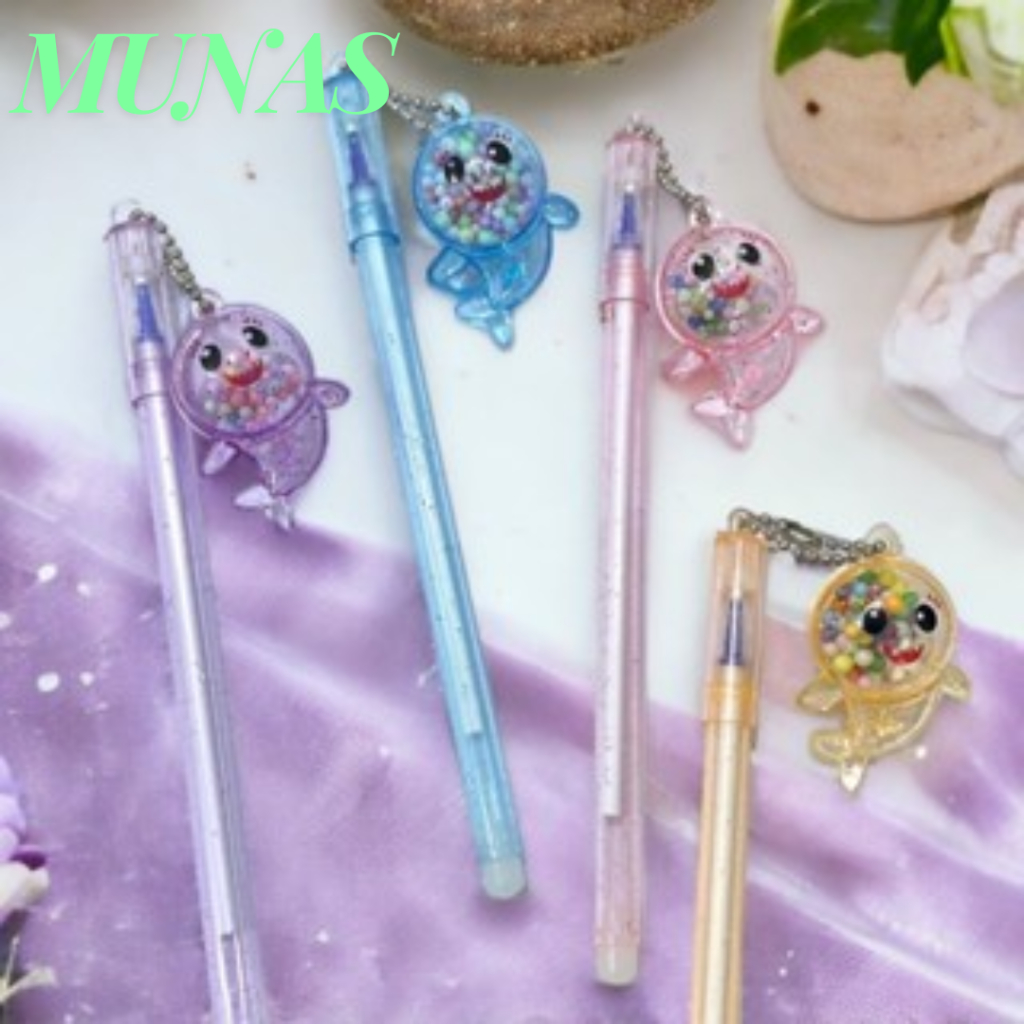 

MUNAS Pena Glitter Shark Pulpen Gantung pom-pom Karakter Hiu Blue Ink Gel Bisa di Hapus Bolpen warna warni bola salju Cute Alat Tulis Sekolah Kantor Souvenir