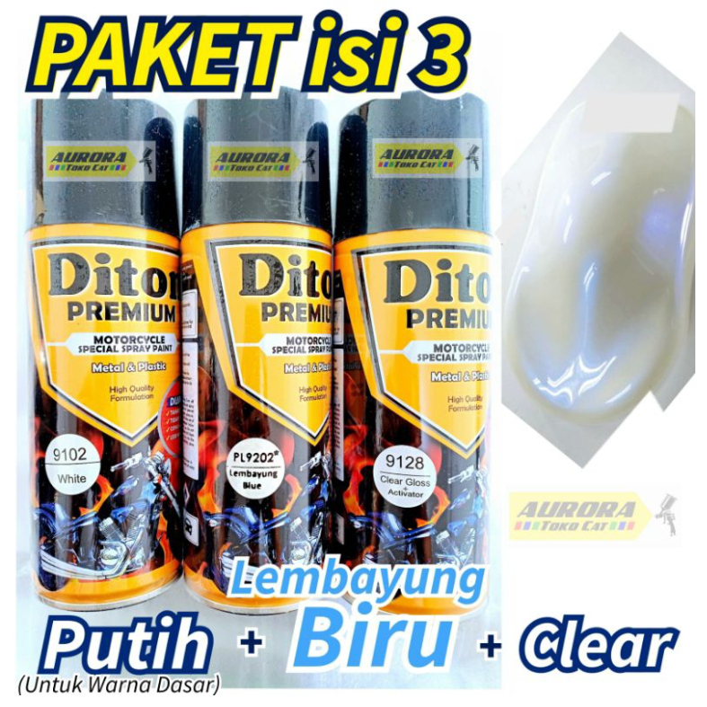 PAKET Cat Mutiara Lembayung Biru Diton Premium 400cc Putih White 9102 + Lembayung Blue PL9202 + Clea