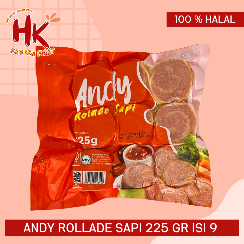 

Andy Rolade Sapi 225gr isi 9 pcs | beef rollade sosis kombinasi telur beef sausage grill andy