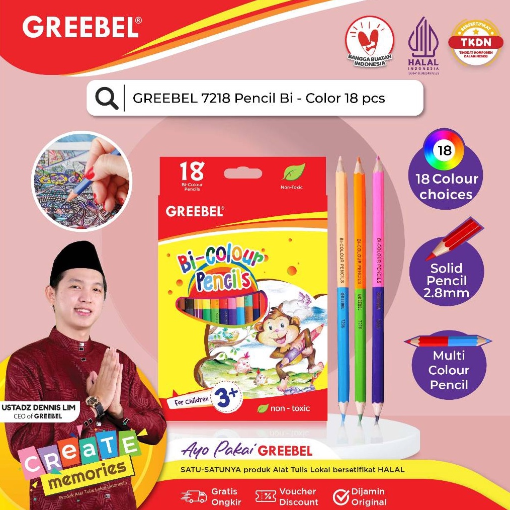 

KODE M4L GREEBEL Pensil Warna 7218 BI COLOUR 36 WARNA ColoringColorColour Pencils Cerah tidak beracun utk mewarnai anak