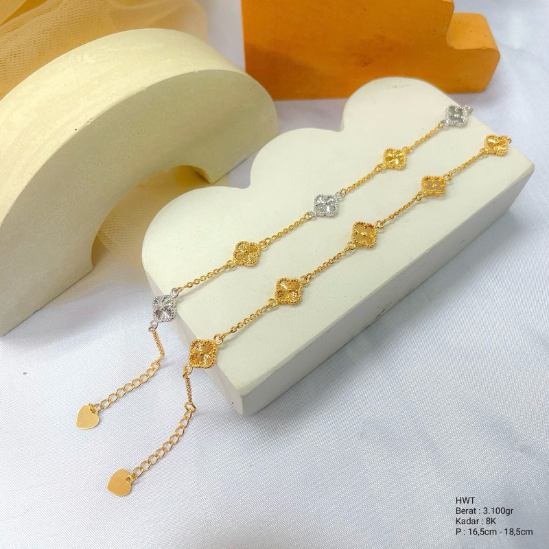 Perhiasan Gelang Emas Serut Vancy Gold and White Clover HWT 8k/375