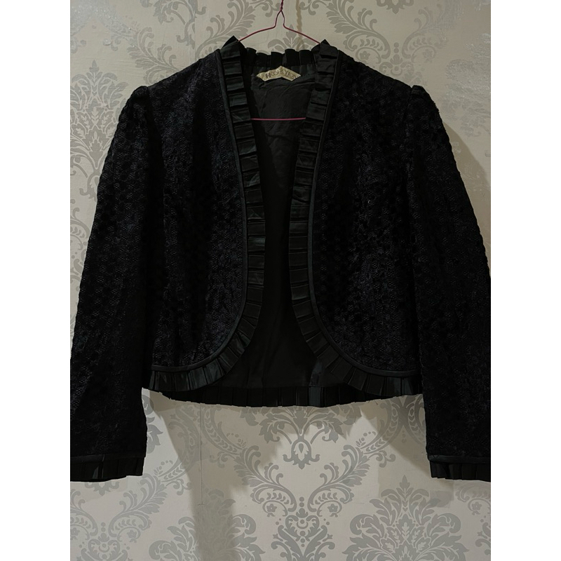 Blazer Crop tweed hitam Premium