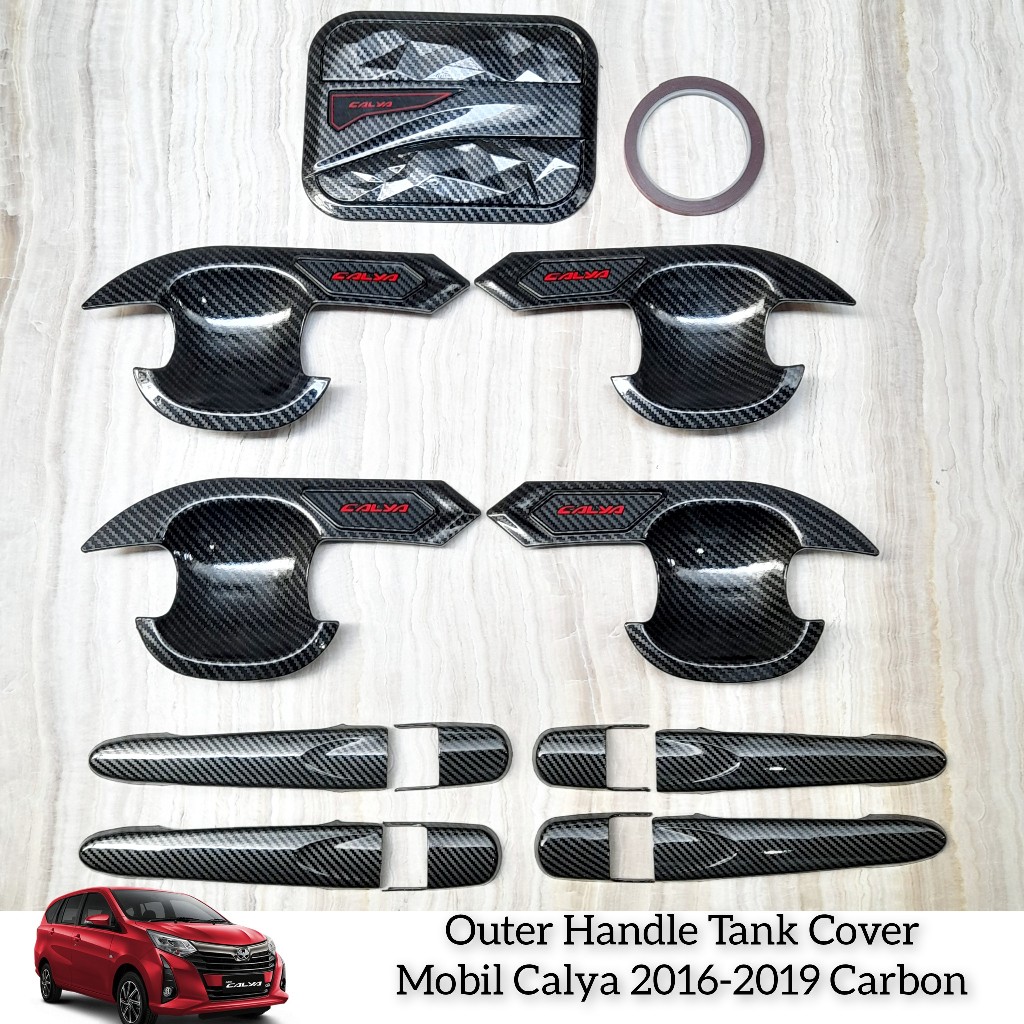 Paket Variasi Outer Pintu Handle Tank Cover Mobil Toyota Calya 2016 - 2019 Carbon