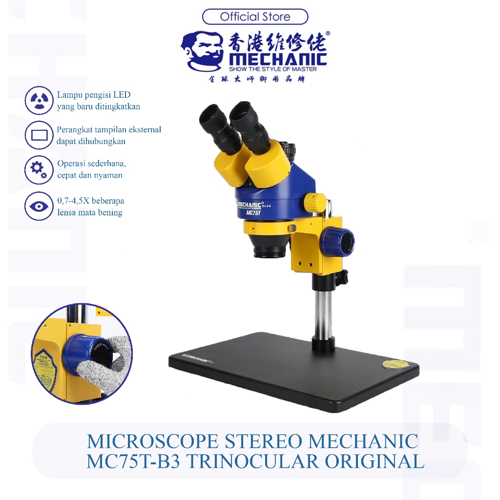 Mechanic Microscope Stereo MC75T-B3 Trinocular Original
