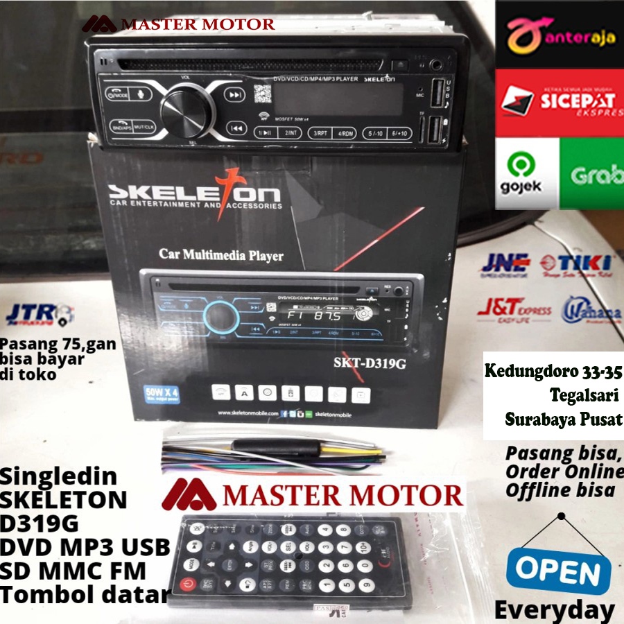 Singledin Skeleton SKT D319G Tape Mobil DVD MP4 USB Aux Xenia Sigra Innova Calya BMW Kijang Panther 