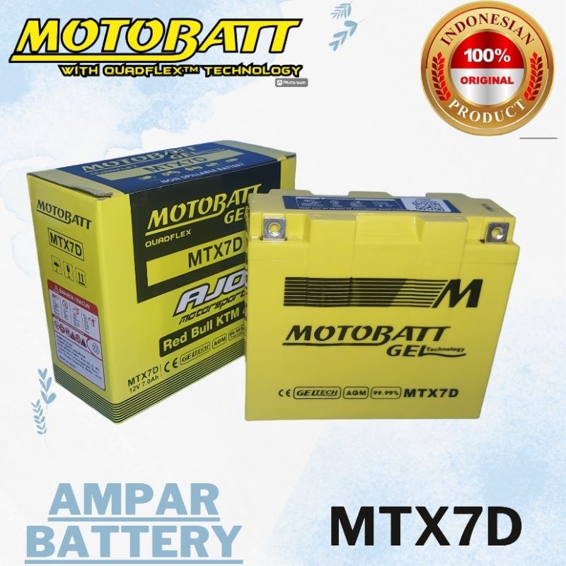 Aki Motor Honda Tiger 2000, Tiger Revo, MOTOBATT MTX7D GEL ORGINAL ACCU KERING