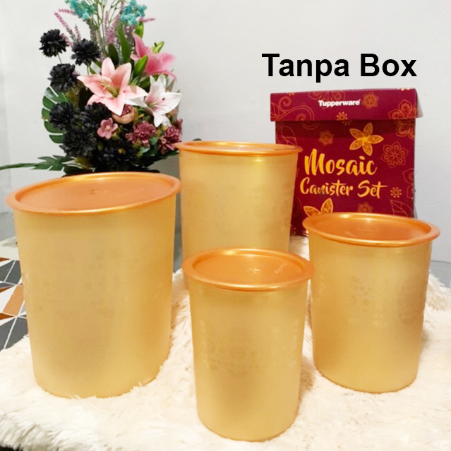 Promo Sale  TUPPERWARE MOSAIC CANISTER SET 4PCS GOLD TOPLES MEWAH TOPLES ELEGANT TOPLES LUXURY TOPLE