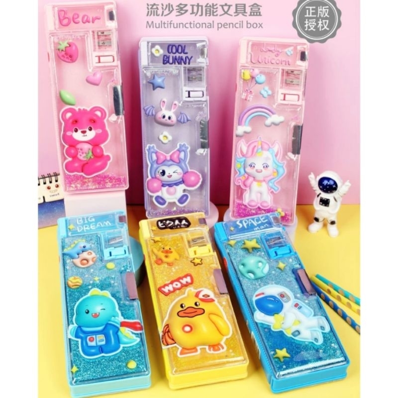 

Tempat pensil magnet gliter manik air pasir unicorn, sanrio, astronot/ Kotak pensil gliter manik air pasir astronot, sanrio, unicorn, bear / Pencil case manik gliter air unicorn, astronot, bear, kuromi