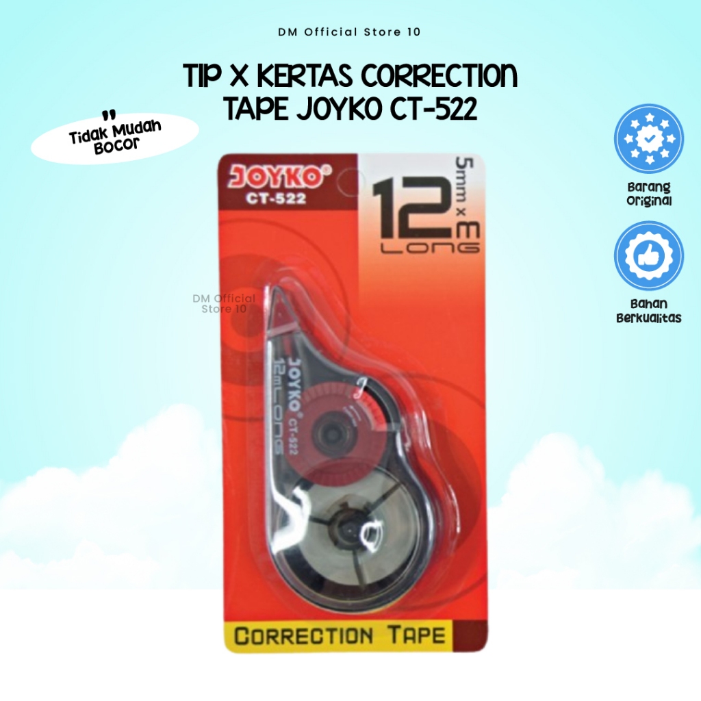 

Joyko Correction Tape CT-522 Tipex Kertas Roll Pita 12 meter x 5 mm (Anti Bocor) Original