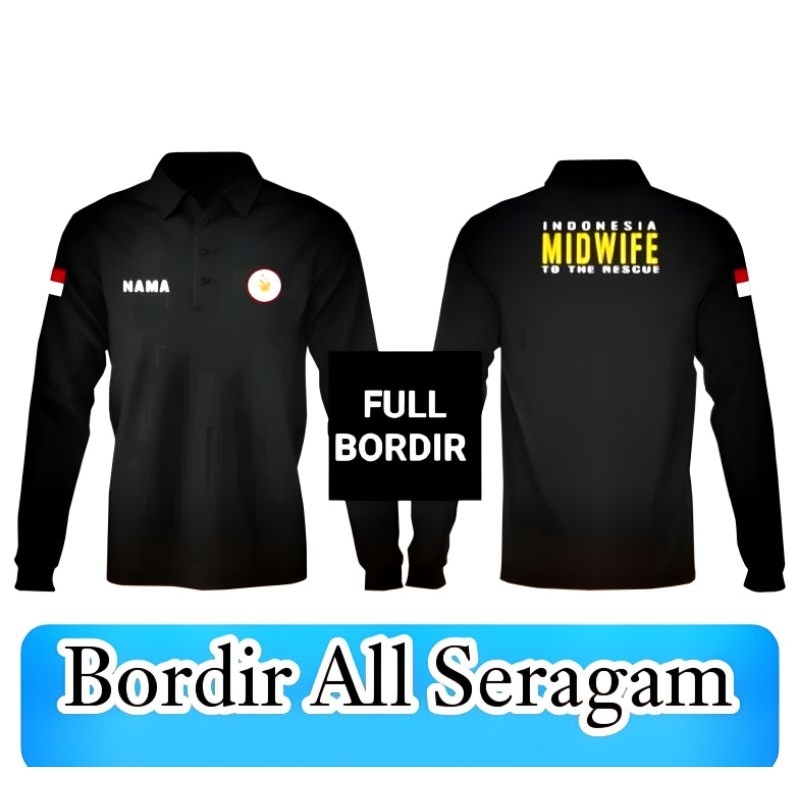 kaos Bidan baju MIDWIFE full bordir katun bidan kaus kerah bidan kaos polo kerah kaus katun bidan ba