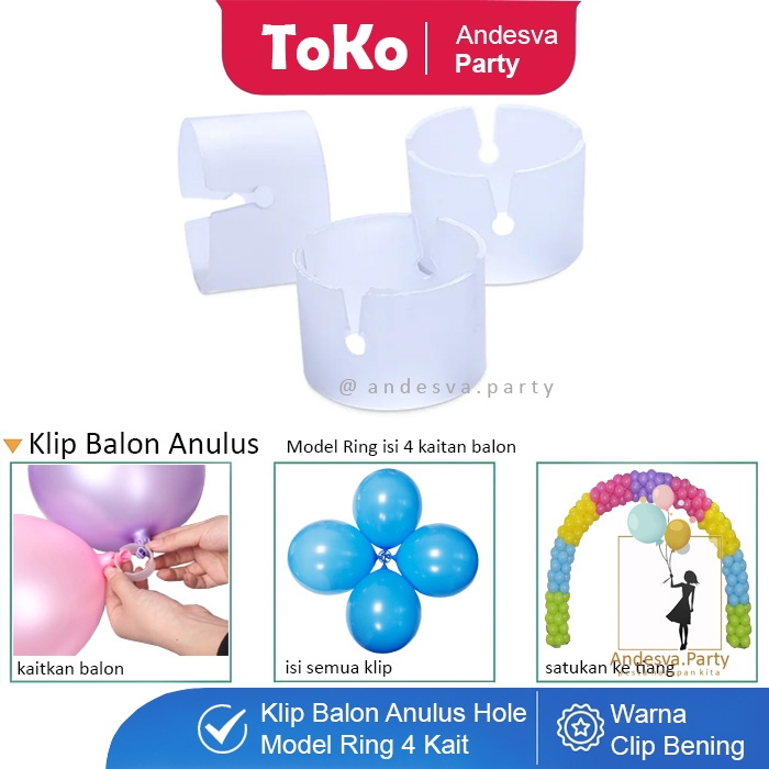 isi 10 klip balon anulus / klip balon gate / pengait balon anulus / alat rakit balon melingkar ring