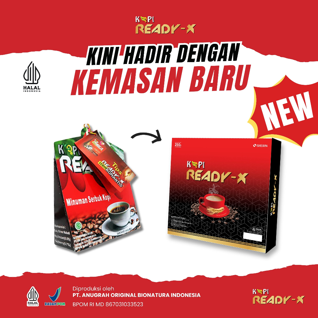 

Kemasan Baru Kopi Ready-X HERBAL BPOM Isi 10 sachet