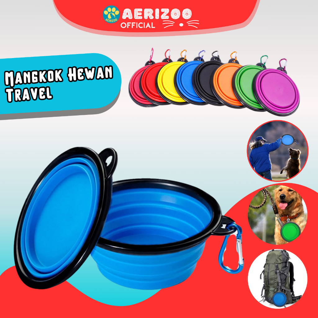 Mangkok Makan Kucing Anjing Silikon Mangkok Travel Lipat Pet Bowl Aerizoo