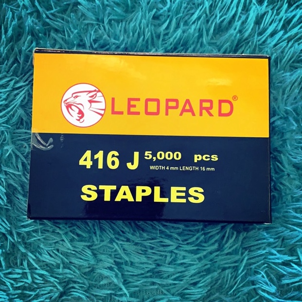 

KODE A46C Staples 416J leopard isi staples mesin paku tembak model U refill staples 4mm x 16mm isi 5pcs