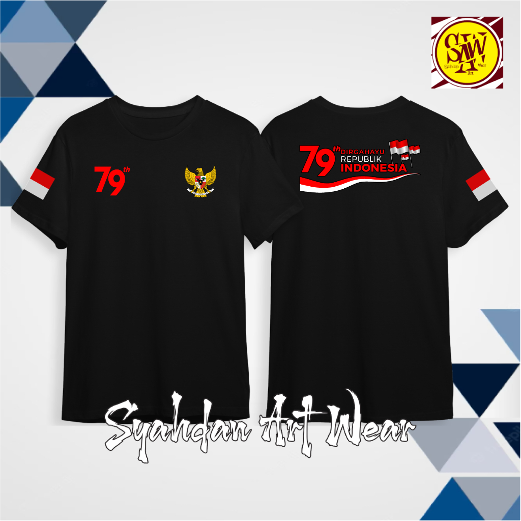 KAOS 79 TH DIRGAHAYU RI 3 TIANG BENDERA LOGO DAN GARUDA DEPAN / KAOS AGUSTUSAN 2024 / KAOS 17 AGUSTU