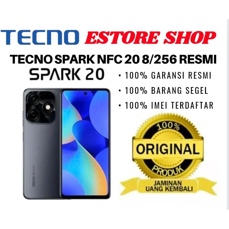 TECNO SPARK 20 NFC 8/256 GARANI RESMI TECNO